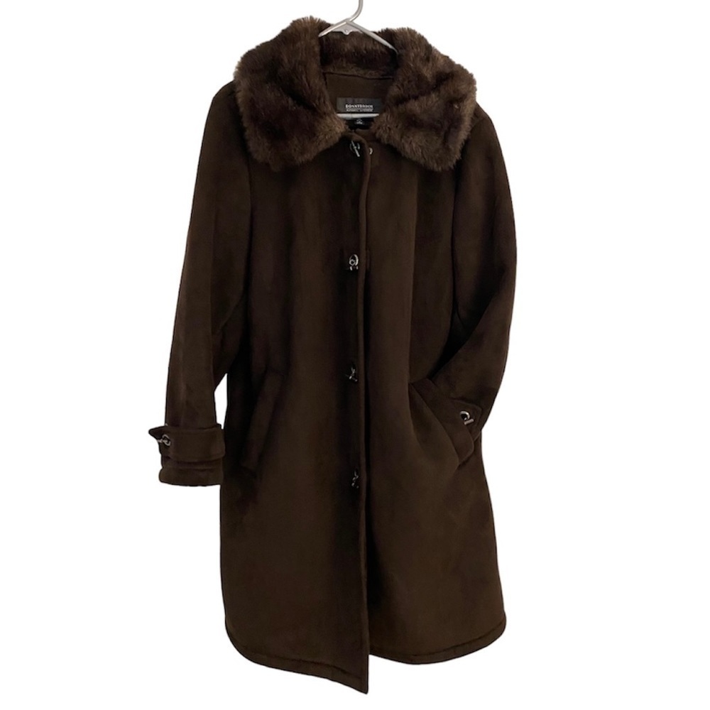 Donnybrook Vintage Faux Suede Fur Lined Trench Coat Brown Plus Size 1X
